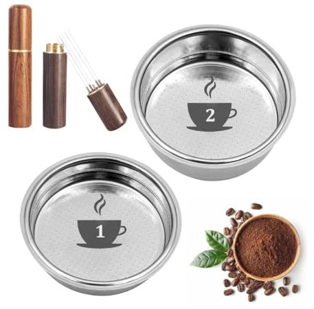 LUXEPRO 2 piezas de repuesto filtros de café presurizados 51mm de acero inoxidable para 1 y 2 tazas compatible con cafeteras Cecotec, Ufesa, Breville con herramienta distribuidora de café
