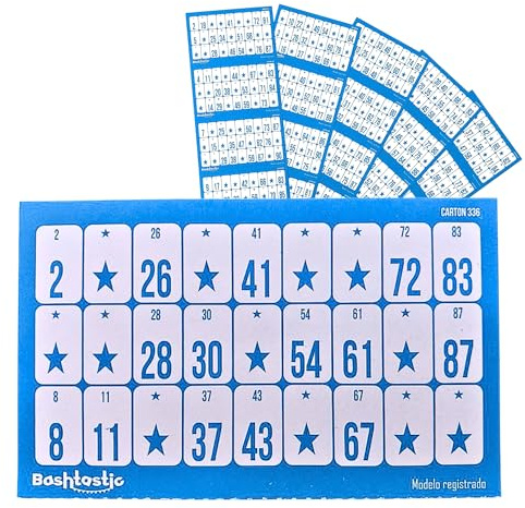 Bashtastic 504 Bingo Karten - 504 Verschiedene Bingo Karten 1-90. Set aus 240 g/m² Karton für traditionelles Bingo Spiel mit Freunde, Familie & Kinder Bingo. Sie sind nummeriert. (Blau)
