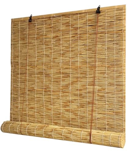 Geovne Store Enrouleur Rétro,Store Bateau en Bambou Naturel,Rideau de Roseau pour Maison et Jardin,Roller Blind en Bambou Relevables,Stores à Enroulement,avec Accessoires (90x200cm/35x79in)
