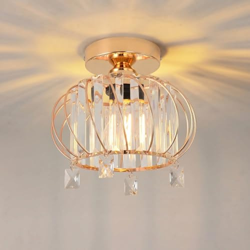 ANWIO LED-taklampa guld kristall E27 mini ljuskrona hall inomhusbelysning Ø 225 mm, taklampa för matsal, litet sovrum, kök