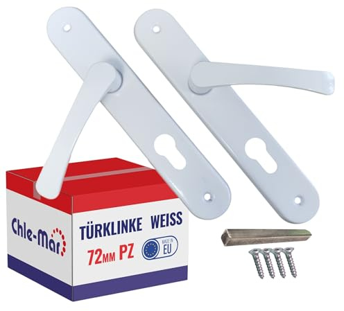 Chle-Mar - Türgriff Drückergarnitur mit Langschild – Weiß / 72 mm/für Zylinderschloss - Langschildgarnitur - Türklinke Set für Innentüren – Türbeschlag – Türgriffe mit Schlossloch – Türgarnitur