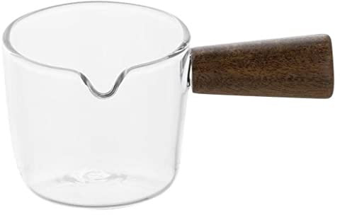Salsiera Creamer Pitcher Glass Small Milk Jar Latte resistente al calore Piccola tazza di latte con manico in legno Piccola tazza di latte Bottiglia Per Infusione(L)