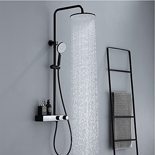 Shower System with Temperature Display, Rainfall Shower Head with 3-Way Hand Shower, Wall Mounted Shower System, Bath Shower Mixer Tap,Chrome