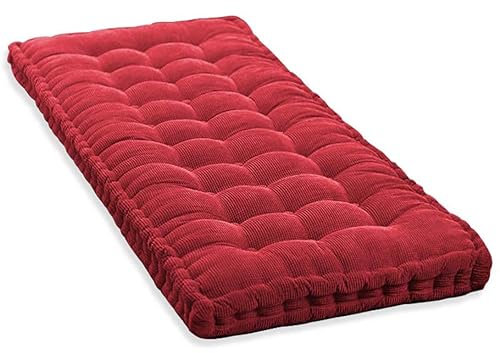 Sitzkissen für Garten/Terrasse, 10 cm dick, Sitzmatratze für 2-/3-Sitzer, 100 cm/120 cm, Baumwolle, Bodenkissen, Rot, 100 x 40 cm