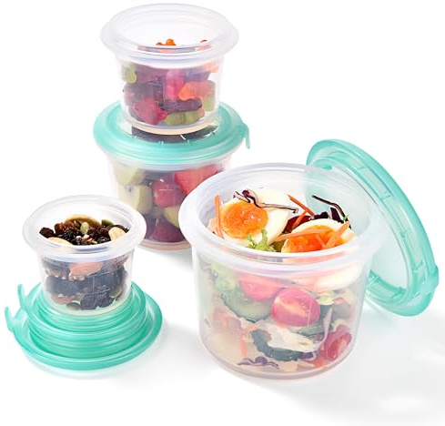 U-Taste 4Pcs Silicone Food Storage Containers, 60/125/250/500ml, Aqua Sky | Stackable Kitchen Snack Box with Airtight Lid, Date Marking Circle, Freezer and Microwave Safe for Puree, Fruits, Oatmeal