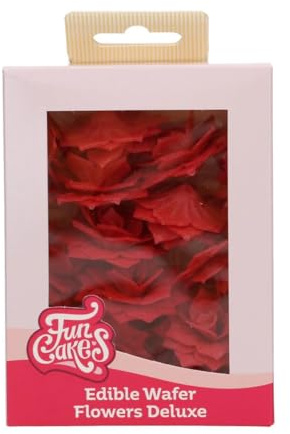 FunCakes Edible Wafer Flowers Essbare Blumen, Rose Rosalia Red, 15 Stück | Rote Rosen aus Essbarem Papier, Gebrauchsfertig, Essbare Blumen für Torten, Kuchen, Cupcakes und Desserts