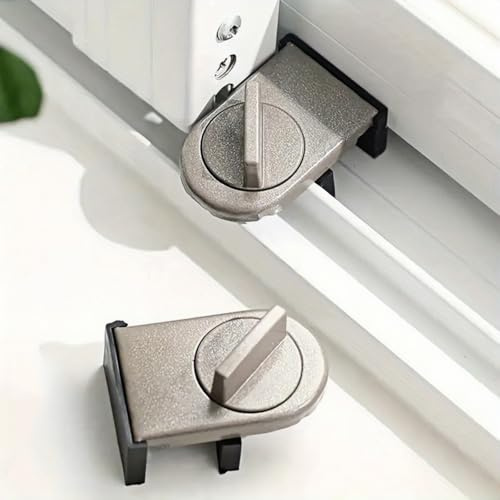 Adjustable Sliding Window Security Lock - Child Safety Finger Pinch Guard & Anti-Theft Reinforced Lock for Horizontal Sliding Windows - Heavy Duty Child Proof Anti-Prying Protection(2 Pcs) (Brown)