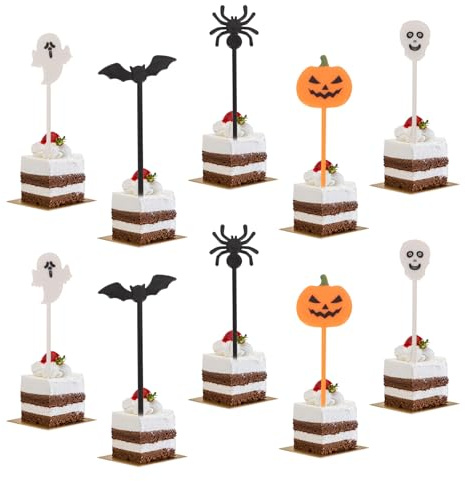 Halloween Cupcake Topper 100 Stück, Halloween Cake Decoration, Kuchendeko Fruit Picks Kuchen Dekoration, Kürbis Spinne Gespenst Fledermaus Skelett Tortendeko für Essen Obst