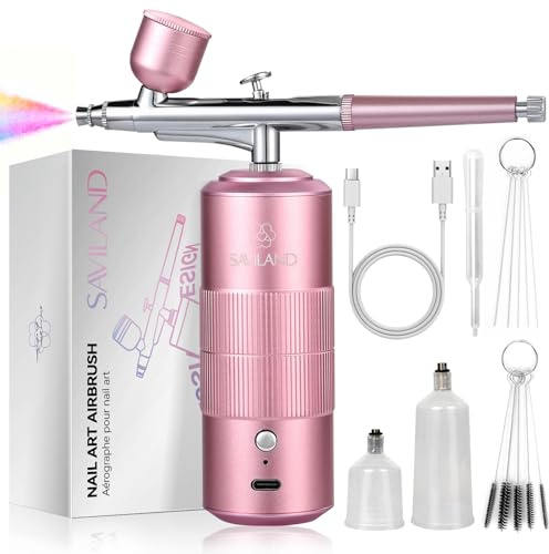 SAVILAND Erweiterte grenzenlose Nail Art-Kreativität · Salon-perfekte Ergebnisse Nail Art Airbrush-Set mit 3 Luftdruckoptionen, Pink, mit Batterie