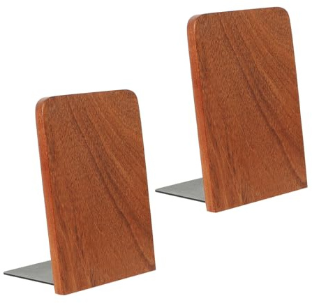 CLISPEED Holz Buchstützen Buchorganizer mit Aluminiumlegierung 2 Stück Stabil und Platzsparend Eleganter Schreibtisch für Büro und Regale