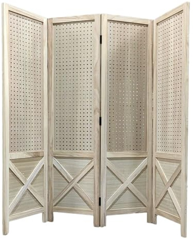 IYUESQ Biombo de 4 Paneles de Tablero Perforado, Plegable, Organizador portátil para exhibiciones de Pared, para exhibiciones de Arte y Manualidades (Color Madera).