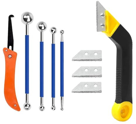 Paaruter 9 Herramientas para Quitar Lechada, Herramienta para Limpiar Juntas Azulejos, Herramientas para Quitar Calafateo, para Lechada Azulejos y Mano para Lechada.