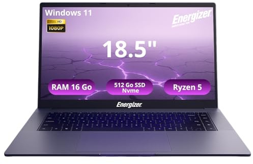 Energizer EnergyBook Pro 18.5 – PC Portable 18,5’’ FHD IPS – AMD Ryzen 5 3.7 GHz – 16Go RAM, 512Go SSD NVMe – Vega 8 – Windows 11 – Batterie Longue Durée 6000 mAh – Clavier QWERTY – Ultra-Performant