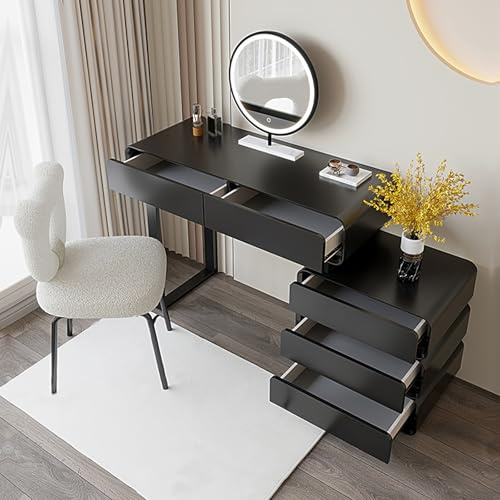 LLZJDDPLY Tavolo Trucco con Specchio e Luci, Postazione Trucco, Toilette Trucco con Mobiletto Laterale - 5 Cassetti In Legno Massello - Sedia da Trucco, per Camera da Letto(120cm/47in)