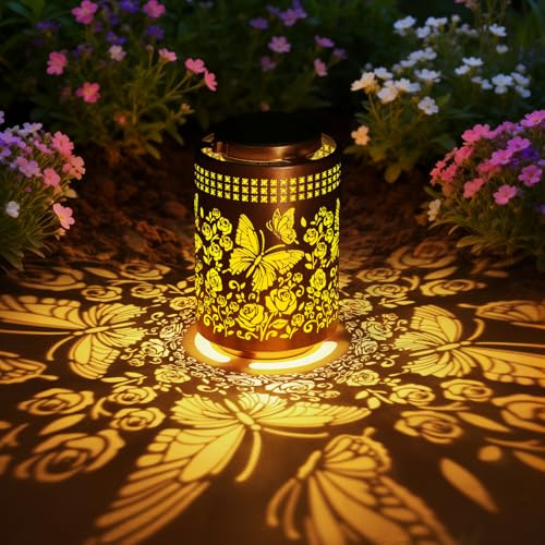 ZKLiLi im Freien wasserdichte Solar Laternen, Geburtstagsgeschenke für Frauen Mutter Oma, Metall Solar hängende Lichter Garten Dekor für Außenhaus Patio Pathway Veranda (Butterfly)