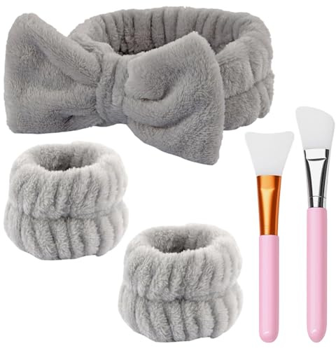 5 Stück Haarband Kosmetik, Abschmink Handgelenk Waschband, Schmink Haarband Zum Abschminken Mit 2 PCS Make Up Pinsel, Stirnband Mädchen Für Skincare Routine