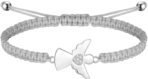 TIHNY Skyddsängel Armband Svart, Justerbart Rep Minnessmycke vid Förlust av Pappa Mamma Vän, Ängelarmband för Dam och Herr