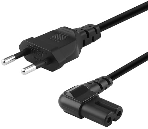 3m Euro Netzkabel 2 Polig Stromkabel, Gewinkelt Netzstecker auf C7 Kabel Eurostecker 90° Gewinkelt für Samsung LG Philips Sony Panasonic TV PS5 PS4 Xbox PC Monitor Kleingerätekabel - Schwarz