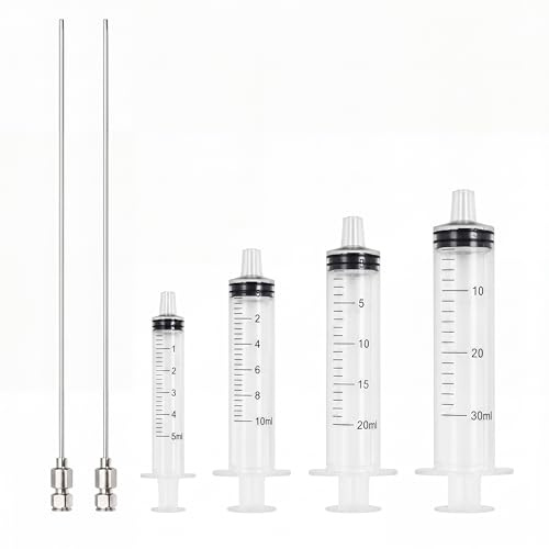 Singhoow Aquarium Plant Fertilizer Injector Kit, 2 Pcs 12 Inch Stainless Steel Long Needle with 4 Pcs Injector Syringe (5ml, 10ml, 20ml, 30ml) for Fertilization and Nutrient Injection