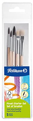 Pelikan Pinsel-Set, Größe 2, 4, 6, 10, (3 Haarpinsel, 2 Borstenpinsel), Schaft naturbelassen, 5 Stück