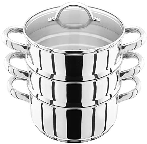 Judge Stainless Steel 3 Tier Steamer Set with 18cm 1L Casserole, 2 Steamers and Lid, Induction Ready, Gift Boxed - 25 Year Guarantee