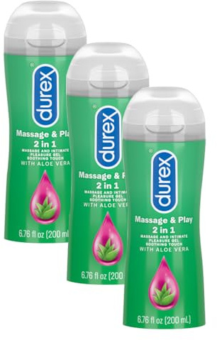 Durex Soothing Massage & Play 2 in 1, Massage Gel and Personal Lubricant, Intimate Soothing Lube Gel, Soothing Touch with Aloe Vera, Water-Based, 6.76 oz. (Pack of 3)