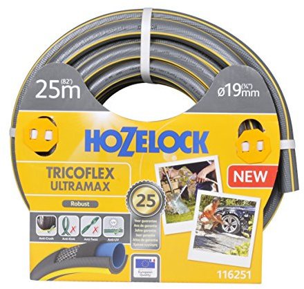 HOZELOCK - Tuyau Tricoflex Ultramax Ø 19mm (3/4) 25 M : Tuyau d'Arrosage Robuste, Résistant aux Intempéries, Anti-Vrille, Anti-Torsion et Anti-Écrasement, 40% PVC Recyclé [116251]