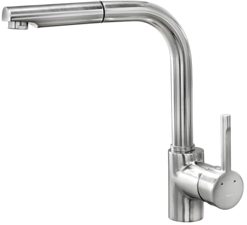 TEKA Grifo Cocina Monomando, Caño Alto Giratorio, Maneral Metálico Extraíble, Aireador Anticalcáreo, Latiguillos Flexibles de 3/8”, Acero Inoxidable, Modelo ARK 938I