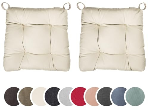 sleepling 2er Set Stuhlkissen 40 (vorne), 35 (hinten) x 38 x 7 cm, Beige | Sitzkissen für Stuhl & Bank mit Klettverschluss, 100% Baumwolle, Indoor & Outdoor, Made in EU, Waschbar, 2 Stück