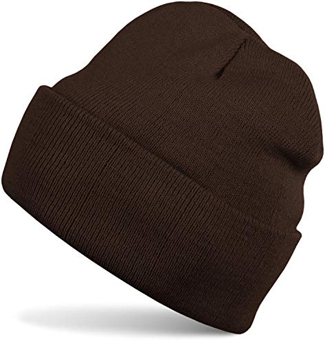 styleBREAKER Unisex Strickmütze Beanie Umschlag Polyacryl, Dunkelbraun