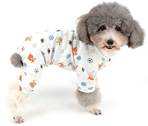 Zunea Small Dog Pyjamas Jumpsuit Four Legs Puppy Pjs Clothes, Balls S | Soft Breathable Fabric, Cute Printed, Four Legs, Pullover Design, Indoor Sleepwear, Daily Wear, Doggie Chihuahua Yorkie