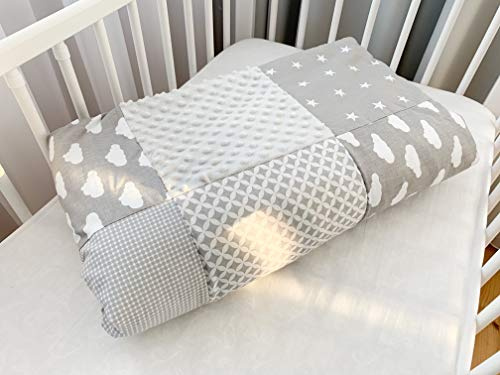 Babydecke Kuscheldecke Krabbeldecke Patchworkdecke Spieldecke Kinderwagendecke aus 100% Baumwolle (80x120 cm). Super weich und flauschig. Kuschelige Lieblingsdecke für Ihr Baby