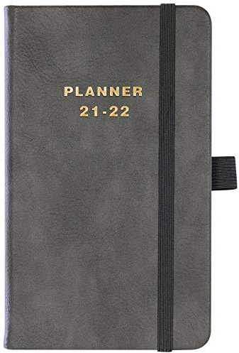 Taschenkalender 2021-2022 – A6 Größe, Wochenkalender 2021-2022, Juli 2021 - Juni 2022, 16,2 x 9,8 cm, mit Innentasche, Gummibandverschluss, Notizseiten, Monatsreiter, Stiftehalter