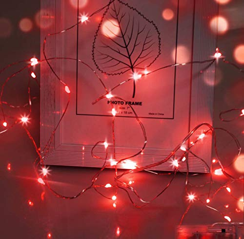 cshare Valentines Decorations Lights, 50 LEDs 5m/16.4ft Battery Operated Red Fairy Lights IP65 Waterproof Micro String Lights for Wall, Chrismas, Wedding, Tent,Halloween Decorations(Red)
