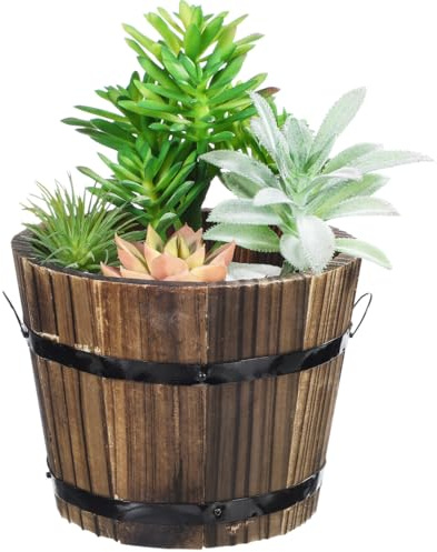 Holibanna Solid Wood Succulent Flower Pot Wooden Round Barrel Planter with Breathable Bottom Hole for Home Garden Office Decoration