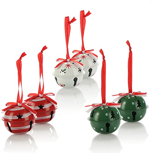 com-four® 6X Hängedeko für Weihnachten 6 cm Ø, Glöckchen aus Metall | dekorative Blechglocken als Anhänger für Fenster - Tür und Christbaum