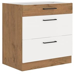Kuechen-preisbombe Vigo Unterschrank 80 Eiche Lancelot Weiß Hochglanz Vollauszug Soft-Close Küche