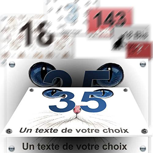 Grande plaque PVC numéro maison décorative - pour rue, garage, porte, et boite aux lettres - collection chat : 2 lignes personnalisables