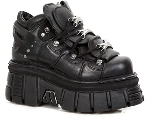 New Rock 106 S29 Unisex Goth Punk Black Metallic Platform Ankle Boots 5