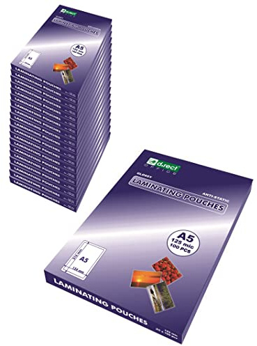 D.RECT Förpackning 20 x 100 stycken | lamineringsfolier varmlamineringsfolier glänsande transparent | DIN A5 125 mikron