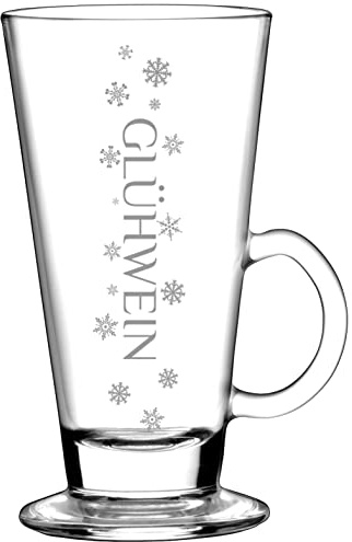 BergWald GLÜHWEINGLÄSER 12 Stück - 260ml Gläser mit Henkel für Glühwein Spülmaschinengeeignet - mit Lasergravur - Gastroglas