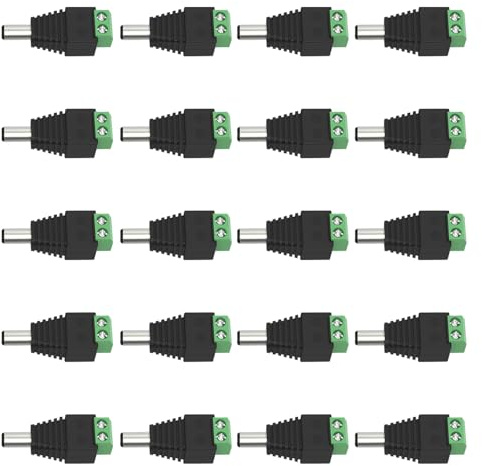 20 PCS Male DC Power Connectors, 12V DC Barrel to Screw Terminal Jack Adapter Connectors 5.5mm x 2.1mm for Led Strip, CCTV Security Camera Cable Wire Ends Plug Barrel Adapter