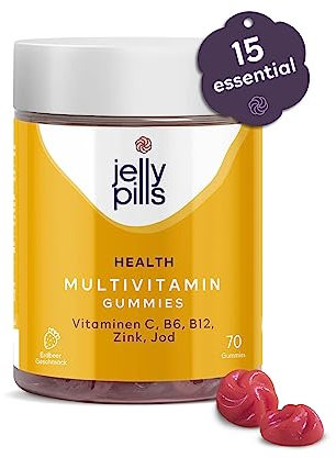 Jelly Pills Multivitamin- und Mineralstoff-Gummies für Erwachsene – 70 vegane Gummies – Ohne Zuckerzusatz – Erdbeergeschmack – Vitamine & Mineralstoffe für Gesundheit & Wohlbefinden