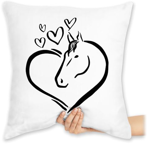 Kissen 40 x 40 cm - Pferde - Pferdeportrait im Herz - 40 x 40 cm - Weiß - pferdeliebhaber Pferd zierkissen reiten pferdeherz sitzkissen pferdespruch pferdetasse Cushion REIT sprüche pferdebesitzer