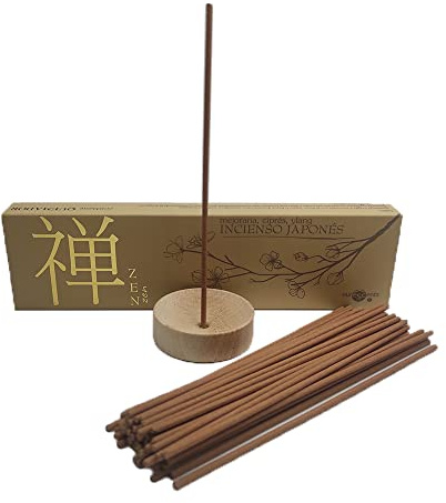 Aromasenses | Incenso Giapponese Zen – 50 Bastoncini + Porta-Incenso | 100% Naturale | Fatto a Mano | Rilassamento | Meditazione | Yoga