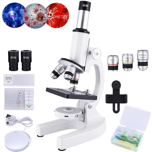 Mikroskop für Kinder, 40 x 2000 x Verbundmikroskop, Handyadapter mit Mikroskop, Gleitmikroskop-Set für Zuhause, Schule, Labor für Kinder, Studenten