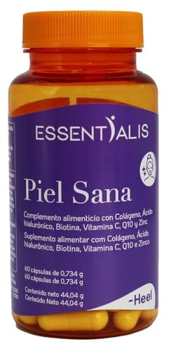 Essentialis Piel Sana – con Colágeno Hidrolizado Marino de máxima Biodisponibilidad, Ácido Hialurónico, Vitamina C, Q10, Zinc y Biotina – Piel Tersa – Cuida tu piel de forma fácil –2 meses-60 cápsulas