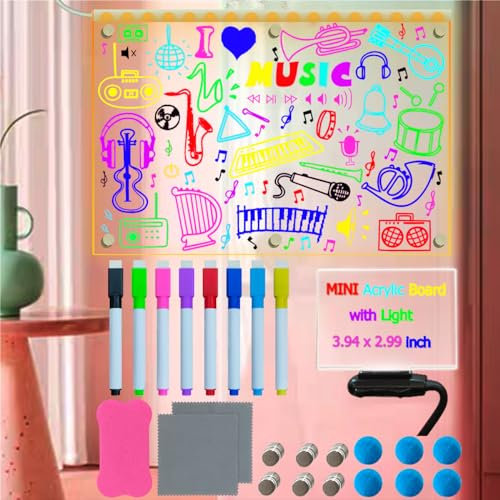 Fanrui Tableau magnétique en acrylique à LED de 40 cm x 30 cm avec lumière à intensité variable pour réfrigérateur, tableau lumineux comme tableau de message, tableau LED en verre à noter, tableau à