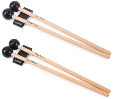 VixxNoxx 4 Stück Schlagzeugstöcke Stahlzungentrommel Xylophon Schlägel 9,45 Zoll Gummi Trommel Mallets mit 2 Stück Mallets Halter Holz Percussion-Schlägel