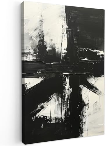 MuchoWow© Bild auf Leinwand Groß XXL Schlafzimmer Bilder Badezimmer Wand | 80x120 cm - Deko Wohnzimmer Moderne Wanddeko Bilderwand Geschenk Kunst - Schwarz - Modern - Weiß